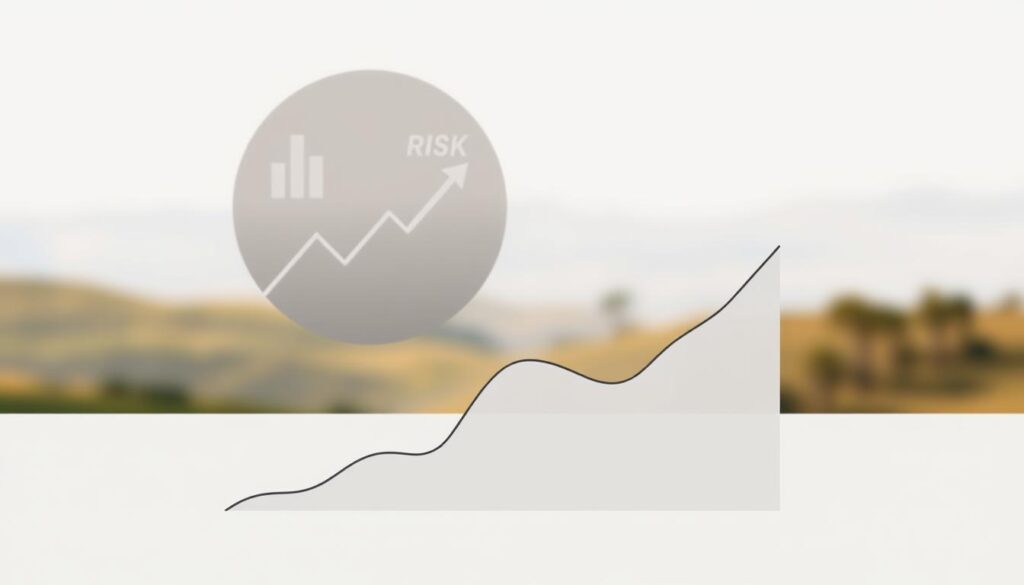 A detailed illustration of "Investment Risk and Return" in a clean, minimalist style. A clear graph or chart in the foreground, displaying the relationship between risk and potential returns, rendered in muted colors. In the middle ground, abstract geometric shapes and lines symbolize financial concepts, while the background depicts a serene, blurred landscape evoking a sense of stability and long-term perspective. Crisp, evenly-lit composition with a slightly angled camera angle to create depth and visual interest. The overall mood is one of thoughtful analysis, guiding the viewer towards a deeper understanding of investment fundamentals.