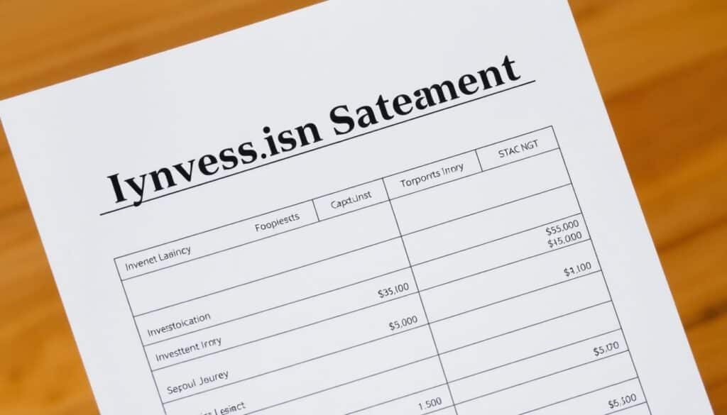 A professional-looking investment account statement with a clean, minimalist design. The document is set against a warm, slightly blurred background, perhaps an out-of-focus office setting or financial graphs. The statement features crisp, legible typography, clear column headers, and precise numerical data. The overall impression is one of order, clarity, and financial responsibility, reflecting the practical steps involved in starting an investment journey.