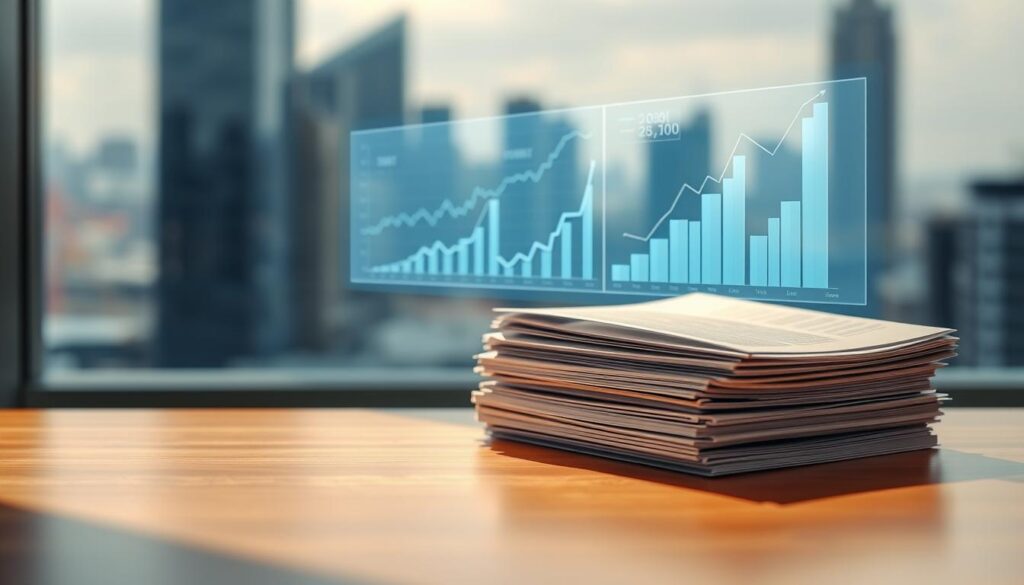 A serene and sophisticated financial landscape unfolds, showcasing a collection of investment funds. In the foreground, a stack of neatly organized investment prospectuses sits atop a polished wooden desk, illuminated by soft, diffused lighting that casts gentle shadows. In the middle ground, a series of transparent, holographic graphs and charts float, depicting the performance and diversification of the investment funds. The background is a blurred, out-of-focus cityscape, hinting at the broader economic context in which these financial instruments operate. The overall atmosphere is one of professionalism, stability, and the promise of long-term growth, conveying the idea of prudent, well-considered investment strategies for building lasting wealth.