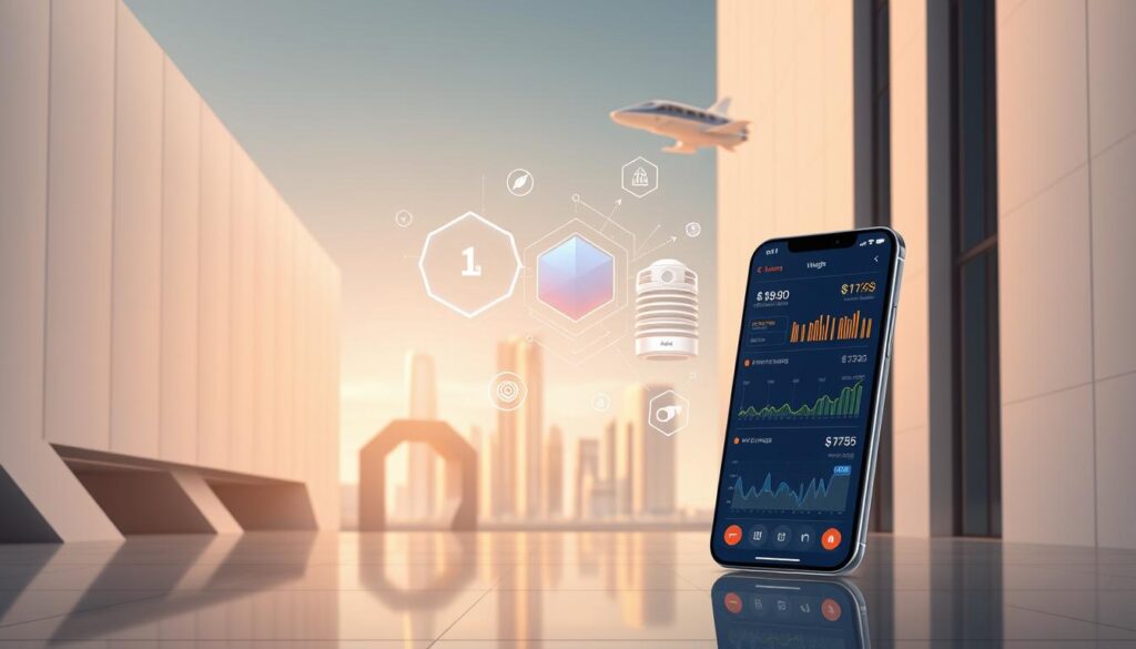A sleek, modern digital finance solution against a backdrop of minimalist architectural elements. The foreground features a stylized digital wallet interface with seamless payment flows, currency exchange, and investment tracking. In the middle ground, abstract geometric shapes and holographic data visualizations hover, hinting at the advanced algorithmic capabilities powering the digital platform. The background reveals a futuristic skyline of gleaming skyscrapers and hovering transport, all bathed in a warm, diffused lighting that evokes a sense of technological progress and sophistication. The overall mood is one of seamless integration between finance and technology, delivering a streamlined, empowering digital financial experience.