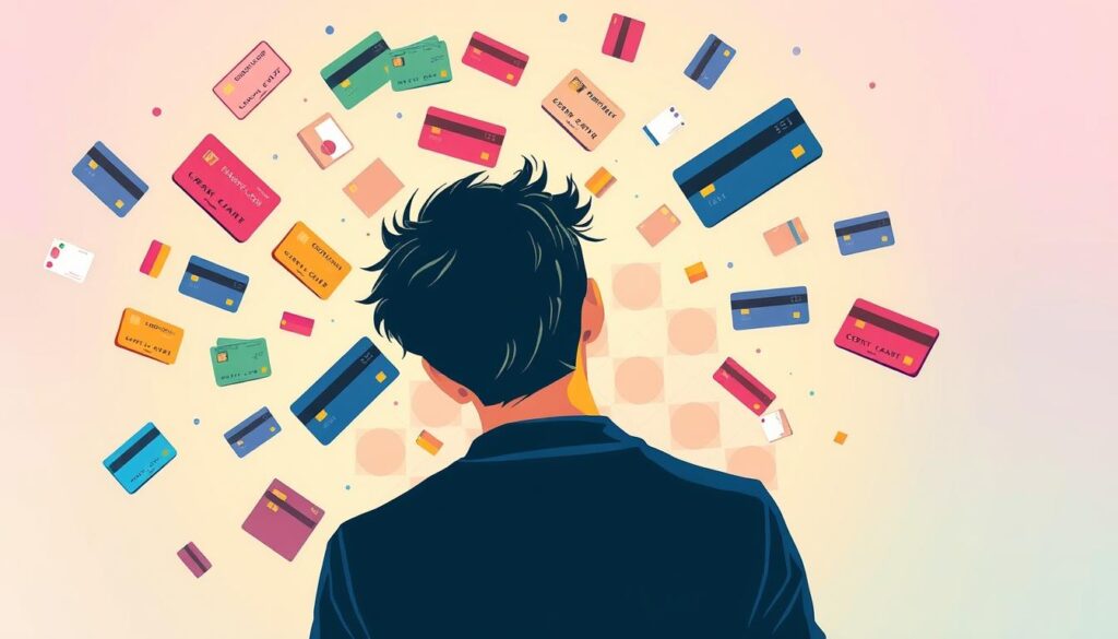 A vibrant, whimsical illustration depicting common misconceptions about credit cards. In the foreground, a person is surrounded by a swirling vortex of floating credit card icons, each representing a pervasive myth or urban legend. The middle ground features a collage of recognizable credit card designs, subtly contrasting the realities of card usage with the distorted perceptions. The background is a soft, pastel-hued gradient, creating a dreamlike, imaginative atmosphere. The lighting is soft and diffused, emphasizing the playful, educational tone. The overall composition draws the viewer's attention to the juxtaposition of fantastical beliefs and practical financial truths.