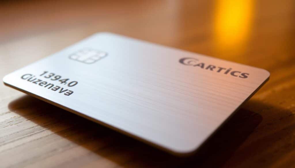 A close-up view of a Cartão Caixa Classic credit card, showcasing its sleek, classic design. The card's surface has a smooth, metallic finish, reflecting the soft, warm lighting from an overhead source. The card is positioned at a slight angle, highlighting its sharp edges and precise corners. The background is blurred, creating a sense of depth and focus on the card itself. The overall composition evokes a sense of sophistication, attention to detail, and the reliable nature of the financial product. A close-up view of a Cartão Caixa Classic credit card, showcasing its sleek, classic design. The card's surface has a smooth, metallic finish, reflecting the soft, warm lighting from an overhead source. The card is positioned at a slight angle, highlighting its sharp edges and precise corners. The background is blurred, creating a sense of depth and focus on the card itself. The overall composition evokes a sense of sophistication, attention to detail, and the reliable nature of the financial product.