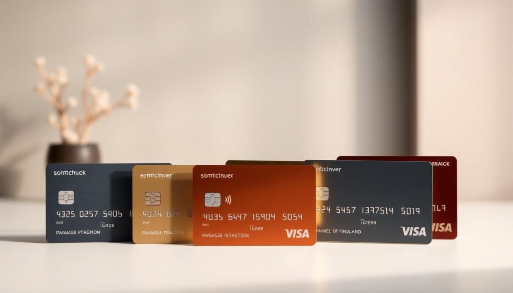 A comparison of premium credit cards in Finland, showcased in a clean, minimalist layout. In the foreground, a group of sleek, metal credit cards in various colors are artfully arranged, reflecting the premium and exclusive nature of these products. The middle ground features a subtle background with a muted, nordic-inspired color palette, emphasizing the sophistication and elegance of the cards. Soft, directional lighting accentuates the metallic textures and highlights the premium branding and design elements. The overall composition conveys a sense of refinement, quality, and the discerning financial choices available to the Finnish consumer. A comparison of premium credit cards in Finland, showcased in a clean, minimalist layout. In the foreground, a group of sleek, metal credit cards in various colors are artfully arranged, reflecting the premium and exclusive nature of these products. The middle ground features a subtle background with a muted, nordic-inspired color palette, emphasizing the sophistication and elegance of the cards. Soft, directional lighting accentuates the metallic textures and highlights the premium branding and design elements. The overall composition conveys a sense of refinement, quality, and the discerning financial choices available to the Finnish consumer.