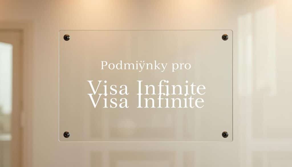 A crisp, clean image of a transparent glass panel with elegant white text that reads "Podmínky pro Visa Infinite" displayed in the center, against a subtly textured background that evokes a sense of luxury and sophistication. The lighting is soft and diffused, creating a warm, inviting atmosphere. The composition is balanced and minimalist, allowing the key information to take center stage. The overall aesthetic is sleek, modern, and professional, reflecting the high-end nature of the Visa Infinite card. A crisp, clean image of a transparent glass panel with elegant white text that reads "Podmínky pro Visa Infinite" displayed in the center, against a subtly textured background that evokes a sense of luxury and sophistication. The lighting is soft and diffused, creating a warm, inviting atmosphere. The composition is balanced and minimalist, allowing the key information to take center stage. The overall aesthetic is sleek, modern, and professional, reflecting the high-end nature of the Visa Infinite card.