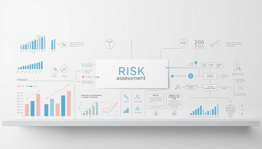 A detailed analytical diagram depicting the key quantitative methods used in risk assessment within a business context. The foreground showcases a variety of infographic elements, including bar charts, scatter plots, and flow diagrams, illustrating various statistical and mathematical techniques. The middle ground features an elegant, minimalist interface with clean typography and icons, highlighting the practical application of these quantitative tools. The background is a soft, muted palette, creating a professional, academic atmosphere, emphasizing the rigor and precision of the risk assessment process. Crisp, high-resolution rendering with balanced lighting and a slightly tilted camera angle to convey a sense of depth and dynamism.