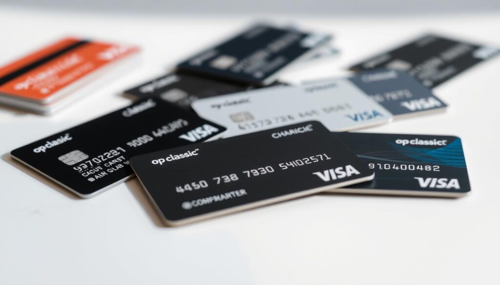 A detailed close-up shot of various OP Classic debit and credit card products, neatly arranged on a clean, minimalist white surface. The cards are positioned to showcase their sleek, modern designs, clean lines, and subtle branding. The lighting is soft and diffused, creating gentle shadows that accentuate the textures and materials of the cards. The depth of field is shallow, allowing the primary cards to be in sharp focus while the background gently blurs, directing the viewer's attention to the key details of the OP Classic card offerings. The overall mood is one of professionalism, simplicity, and a focus on the core features and benefits of the OP Classic card products. A detailed close-up shot of various OP Classic debit and credit card products, neatly arranged on a clean, minimalist white surface. The cards are positioned to showcase their sleek, modern designs, clean lines, and subtle branding. The lighting is soft and diffused, creating gentle shadows that accentuate the textures and materials of the cards. The depth of field is shallow, allowing the primary cards to be in sharp focus while the background gently blurs, directing the viewer's attention to the key details of the OP Classic card offerings. The overall mood is one of professionalism, simplicity, and a focus on the core features and benefits of the OP Classic card products.