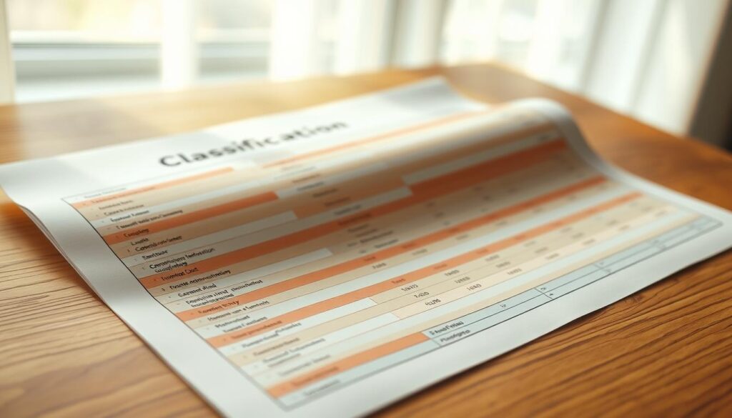 A detailed financial classification chart on a warm-toned wooden table, illuminated by soft natural light streaming through a window. The chart features neatly organized categories and subcategories, color-coded for easy navigation. Subtle texture and grain of the wood surface add depth and warmth to the composition. The overall aesthetic is clean, minimalist, and visually appealing, conveying a sense of organization and financial well-being. A detailed financial classification chart on a warm-toned wooden table, illuminated by soft natural light streaming through a window. The chart features neatly organized categories and subcategories, color-coded for easy navigation. Subtle texture and grain of the wood surface add depth and warmth to the composition. The overall aesthetic is clean, minimalist, and visually appealing, conveying a sense of organization and financial well-being.