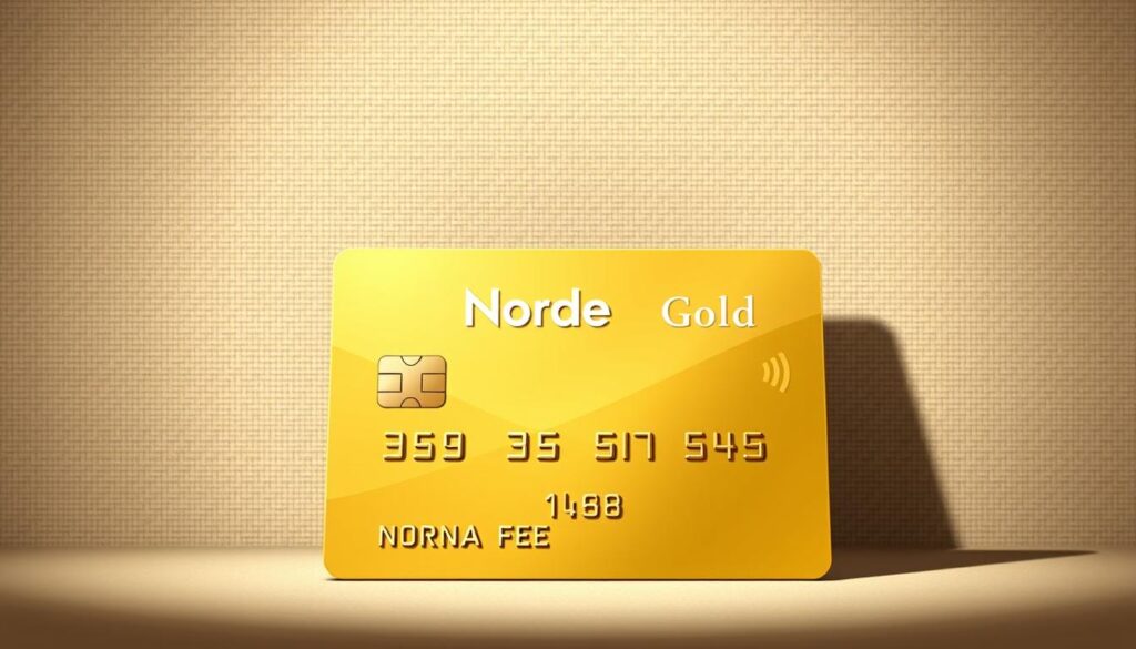 A high-quality, meticulously detailed illustration of the "Nordea Gold" credit card, showcasing the annual fee associated with its usage. The card is depicted in the foreground, with a warm, golden hue reflecting its premium status. The background features a subtle, textured pattern in neutral tones, creating a sense of elegance and sophistication. The lighting is soft and directional, casting gentle shadows that accentuate the card's depth and materiality. The composition is balanced, with the card positioned centrally and occupying a significant portion of the frame, ensuring it is the focal point of the image. The overall mood is one of refined professionalism, conveying the essential information about the annual fee in a visually engaging and visually striking manner. A high-quality, meticulously detailed illustration of the "Nordea Gold" credit card, showcasing the annual fee associated with its usage. The card is depicted in the foreground, with a warm, golden hue reflecting its premium status. The background features a subtle, textured pattern in neutral tones, creating a sense of elegance and sophistication. The lighting is soft and directional, casting gentle shadows that accentuate the card's depth and materiality. The composition is balanced, with the card positioned centrally and occupying a significant portion of the frame, ensuring it is the focal point of the image. The overall mood is one of refined professionalism, conveying the essential information about the annual fee in a visually engaging and visually striking manner.