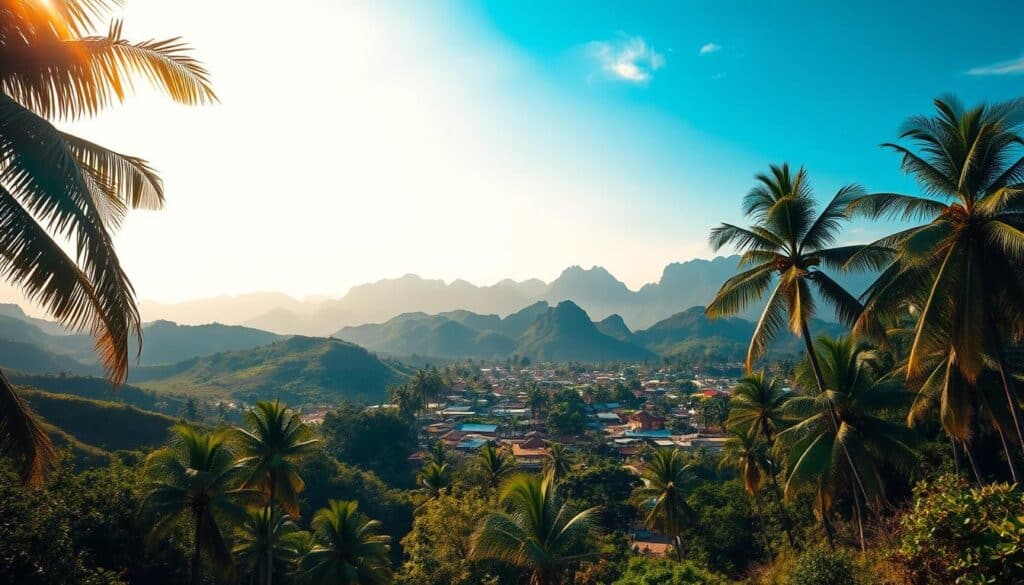 A lush, tropical landscape in the Philippines, bathed in warm, golden sunlight. In the foreground, a picturesque scene of rolling hills and verdant, swaying palm trees. In the middle ground, a bustling town with colorful, tile-roofed houses and a bustling marketplace. In the background, the silhouette of majestic, jagged mountains against a vibrant, azure sky. The overall atmosphere exudes a sense of tranquility, prosperity, and opportunity, inviting the viewer to envision a future of sustainable growth and financial security. Captured with a wide-angle lens to emphasize the depth and grandeur of the scene, the image conveys the promise of a bountiful, Philippine "pamumuhunan" - an investment in a thriving, resilient economy. A lush, tropical landscape in the Philippines, bathed in warm, golden sunlight. In the foreground, a picturesque scene of rolling hills and verdant, swaying palm trees. In the middle ground, a bustling town with colorful, tile-roofed houses and a bustling marketplace. In the background, the silhouette of majestic, jagged mountains against a vibrant, azure sky. The overall atmosphere exudes a sense of tranquility, prosperity, and opportunity, inviting the viewer to envision a future of sustainable growth and financial security. Captured with a wide-angle lens to emphasize the depth and grandeur of the scene, the image conveys the promise of a bountiful, Philippine "pamumuhunan" - an investment in a thriving, resilient economy.