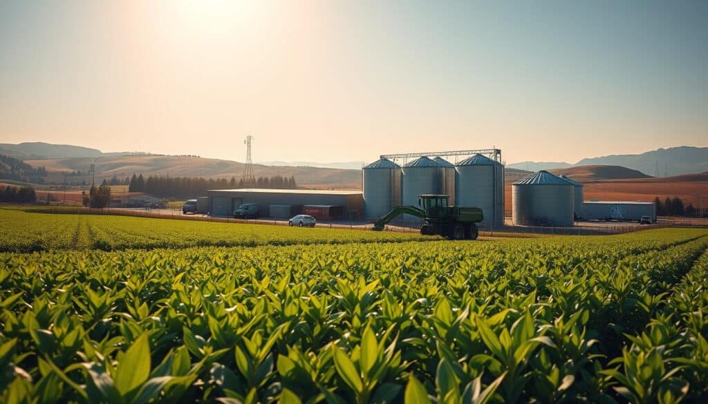 A lush, verdant field of thriving crops stretches out before a modern agricultural complex. Sleek, state-of-the-art machinery stands ready to tend to the bountiful harvest, while silos and storage facilities dot the landscape, ready to house the fruits of the farmers' labor. The warm, golden light of the sun bathes the scene, creating a sense of prosperity and abundance. In the distance, rolling hills and a clear blue sky complete the picturesque setting, conveying the idea of a vibrant, investment-worthy agricultural sector in Serbia. A lush, verdant field of thriving crops stretches out before a modern agricultural complex. Sleek, state-of-the-art machinery stands ready to tend to the bountiful harvest, while silos and storage facilities dot the landscape, ready to house the fruits of the farmers' labor. The warm, golden light of the sun bathes the scene, creating a sense of prosperity and abundance. In the distance, rolling hills and a clear blue sky complete the picturesque setting, conveying the idea of a vibrant, investment-worthy agricultural sector in Serbia.
