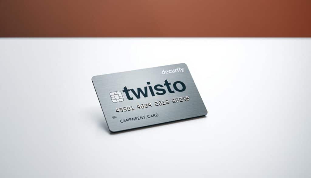 A meticulously crafted Twisto card, its surface gleaming with a subtle metallic sheen, rests atop a sleek, minimalist table. The card is elegantly positioned, casting a soft, ambient glow from strategically placed studio lighting that accentuates its refined design. The background is a softly blurred, neutral palette, allowing the card to take center stage and commanding attention. This image conveys a sense of security, sophistication, and the importance of protecting one's financial assets in a digital age.