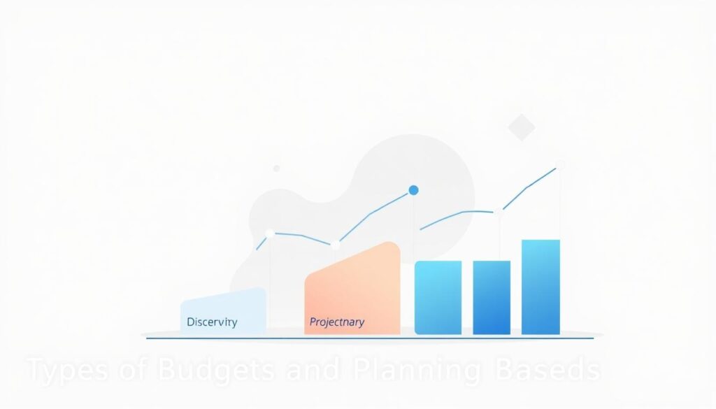 A modern, minimalist illustration depicting various budget types. In the foreground, a sleek, stylized visualization of different budget categories - fixed, variable, discretionary, capital, and project-based. The middle ground shows abstract geometric shapes and lines representing the interconnected nature of budgeting processes. The background features a clean, subdued palette with subtle gradients, conveying a sense of order and efficiency. Soft, diffused lighting casts a professional, business-oriented atmosphere. The overall composition strikes a balance between analytical precision and visual appeal, perfectly suited to illustrate the "Types of Budgets and Planning Methods" section.