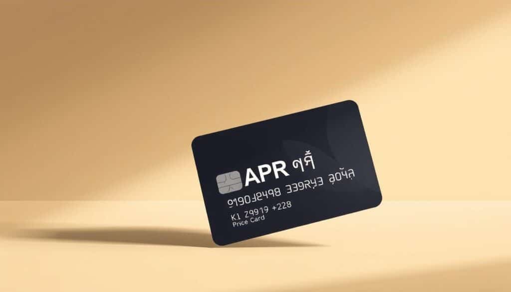 A modern, minimalist illustration showcasing a credit card with the Thai text "APR บัตรเครดิต" prominently displayed. The card is positioned in the foreground, slightly angled and illuminated by soft, diffused lighting creating a sense of depth and emphasis. The background features a simple, gradient-based design in muted, earthy tones, creating a clean, sophisticated aesthetic. The overall composition conveys the importance of considering annual percentage rates when selecting the best credit card for one's financial needs.