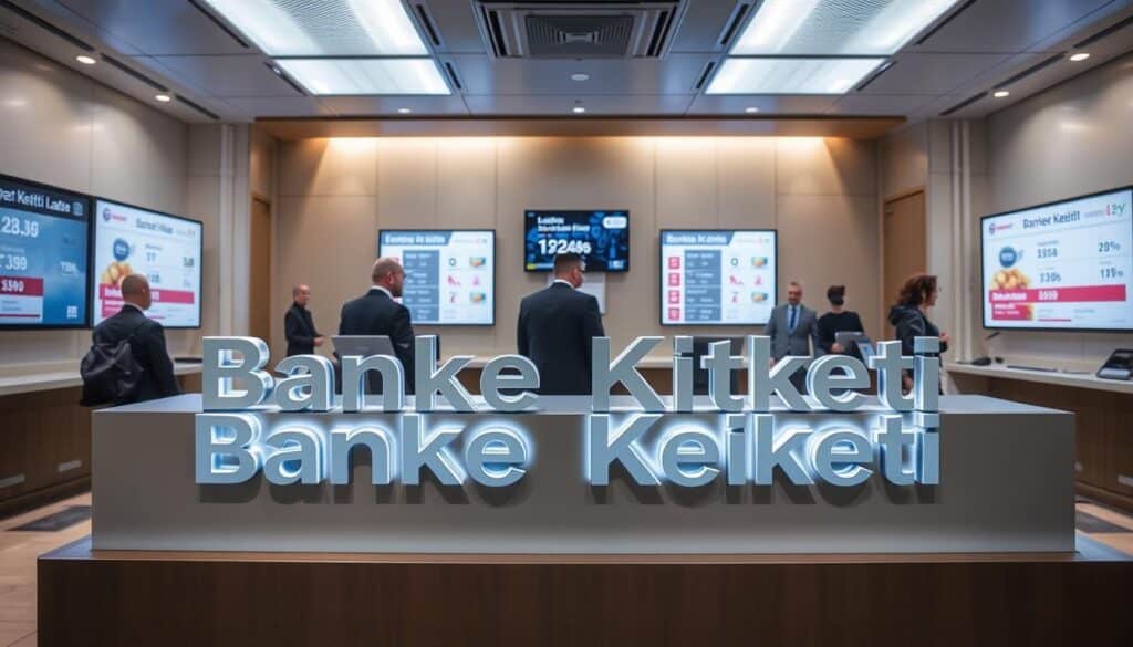 A modern, sleek banking interior with a prominent loan services desk in the foreground. The desk is adorned with a large "Banke Krediti" sign in a bold, minimalist font. Behind the desk, the walls are lined with digital displays showcasing various loan products and interest rates. The lighting is bright and professional, creating a sense of trustworthiness and reliability. In the background, customers are engaged in discussions with bank representatives, highlighting the efficient and personalized service. The overall atmosphere conveys a sense of financial security and accessibility, reflecting the best banks for loans in Serbia. A modern, sleek banking interior with a prominent loan services desk in the foreground. The desk is adorned with a large "Banke Krediti" sign in a bold, minimalist font. Behind the desk, the walls are lined with digital displays showcasing various loan products and interest rates. The lighting is bright and professional, creating a sense of trustworthiness and reliability. In the background, customers are engaged in discussions with bank representatives, highlighting the efficient and personalized service. The overall atmosphere conveys a sense of financial security and accessibility, reflecting the best banks for loans in Serbia.