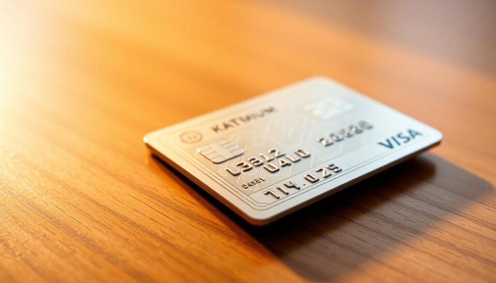 A premium credit card lying on a polished wooden surface, its metal body gleaming under the soft, warm lighting. The card's surface is adorned with intricate geometric patterns and subtle metallic accents, conveying a sense of sophistication and security. The background is slightly blurred, drawing the viewer's focus to the card's intricate details and premium aesthetic. The composition is clean, balanced, and captures the essence of "Kartensicherheit Premiumcard" - a high-end financial product that prioritizes both functionality and visual appeal. A premium credit card lying on a polished wooden surface, its metal body gleaming under the soft, warm lighting. The card's surface is adorned with intricate geometric patterns and subtle metallic accents, conveying a sense of sophistication and security. The background is slightly blurred, drawing the viewer's focus to the card's intricate details and premium aesthetic. The composition is clean, balanced, and captures the essence of "Kartensicherheit Premiumcard" - a high-end financial product that prioritizes both functionality and visual appeal.