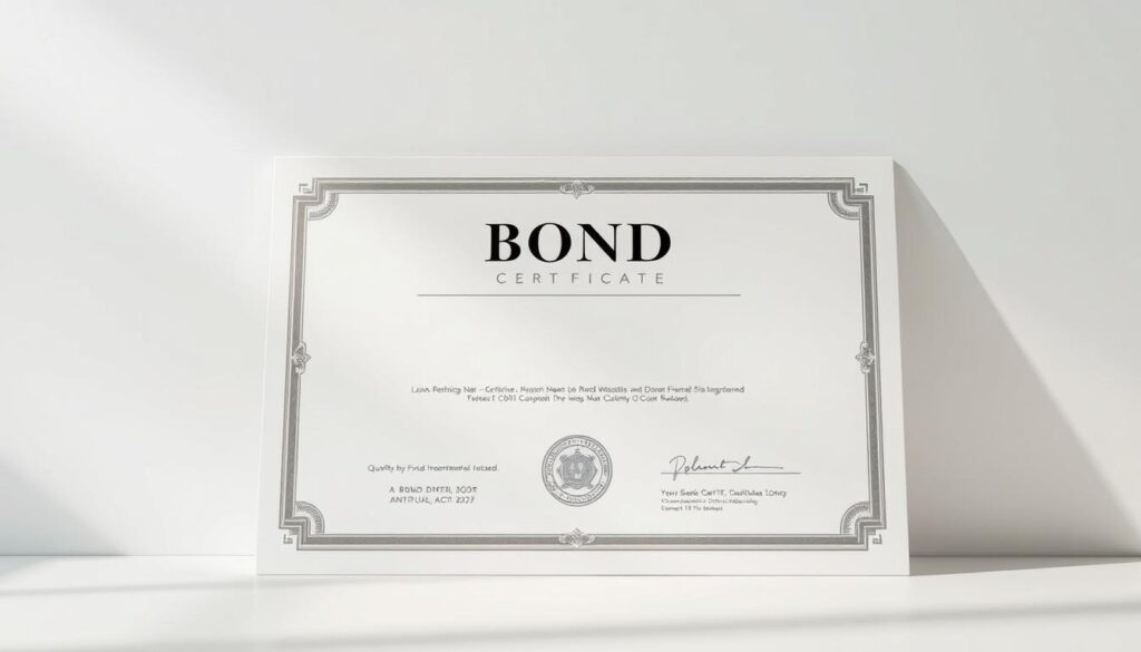 A pristine bond certificate against a sleek, minimalist backdrop. The certificate's surface gleams with a metallic sheen, radiating a sense of solidity and security. The background is a clean, neutral palette, allowing the certificate to take center stage. Soft, directional lighting casts subtle shadows, lending depth and dimensionality to the composition. The overall atmosphere evokes a feeling of stability, reliability, and prudent financial planning - qualities that define the fixed-income investment landscape in 2025.