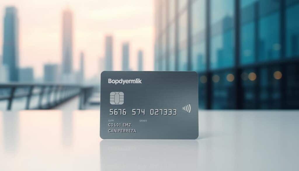 A pristine, high-resolution image of a credit card displaying various security features in a clean, minimalist style. The card is positioned in the foreground, with a sleek, metallic surface reflecting the surrounding environment. The middle ground features a subtle gradient of complementary colors, creating a sense of depth and sophistication. The background showcases a blurred, out-of-focus cityscape, hinting at the card's versatility and global reach. The overall composition conveys a sense of security, reliability, and modern technology, aligning with the section title "Сигурност и защита при използване на кредитни карти". A pristine, high-resolution image of a credit card displaying various security features in a clean, minimalist style. The card is positioned in the foreground, with a sleek, metallic surface reflecting the surrounding environment. The middle ground features a subtle gradient of complementary colors, creating a sense of depth and sophistication. The background showcases a blurred, out-of-focus cityscape, hinting at the card's versatility and global reach. The overall composition conveys a sense of security, reliability, and modern technology, aligning with the section title "Сигурност и защита при използване на кредитни карти".