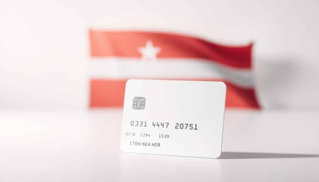 A pristine white credit card, gleaming under soft, diffused lighting, occupies the foreground. It is flanked by a serene, minimalist arrangement of icons symbolizing security, protection, and financial safeguards. The midground features a blurred, stylized interpretation of the Latvian flag, subtly hinting at the card's local context. The background is a serene, gradient-driven composition, conveying a sense of trust, stability, and reliability. The overall mood is one of modern, understated elegance, reflecting the confidence and peace of mind that comes with responsible financial choices. A pristine white credit card, gleaming under soft, diffused lighting, occupies the foreground. It is flanked by a serene, minimalist arrangement of icons symbolizing security, protection, and financial safeguards. The midground features a blurred, stylized interpretation of the Latvian flag, subtly hinting at the card's local context. The background is a serene, gradient-driven composition, conveying a sense of trust, stability, and reliability. The overall mood is one of modern, understated elegance, reflecting the confidence and peace of mind that comes with responsible financial choices.
