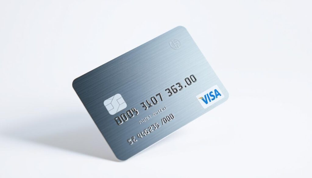 A realistic close-up shot of a Erste Bank Visa Debit card, captured under bright, even lighting against a clean white background. The card is positioned at a slight angle, revealing intricate details like the embossed Erste Bank logo, the Visa branding, and the card number. The card's surface has a smooth, glossy finish, reflecting the light subtly. The overall composition is minimalist and elegant, allowing the card to be the sole focus, emphasizing its physical form and design. The mood is one of simplicity, functionality, and professionalism, befitting a banking product.