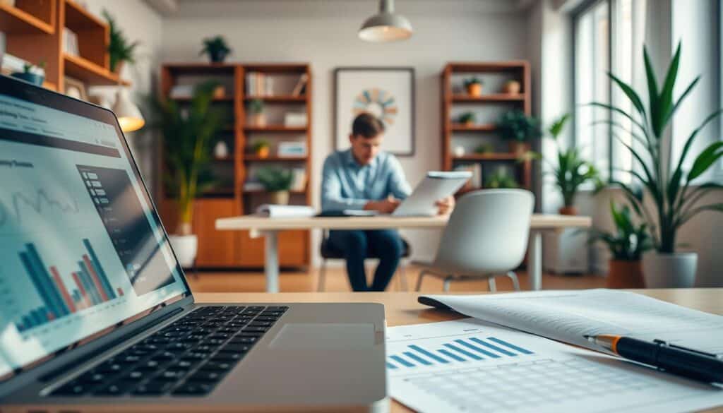 A serene and organized office scene depicting the optimization of insurance policies. In the foreground, a laptop and documents showcase data analysis and calculations, symbolizing the process of policy optimization. In the middle ground, a person, dressed professionally, sits at a desk, meticulously reviewing policy details. The background features a warm, inviting office environment with plants, bookshelves, and soft lighting, conveying a sense of diligence and informed decision-making. The overall atmosphere is one of focused attention, with a touch of tranquility, reflecting the care and attention required to optimize insurance coverage. A serene and organized office scene depicting the optimization of insurance policies. In the foreground, a laptop and documents showcase data analysis and calculations, symbolizing the process of policy optimization. In the middle ground, a person, dressed professionally, sits at a desk, meticulously reviewing policy details. The background features a warm, inviting office environment with plants, bookshelves, and soft lighting, conveying a sense of diligence and informed decision-making. The overall atmosphere is one of focused attention, with a touch of tranquility, reflecting the care and attention required to optimize insurance coverage.