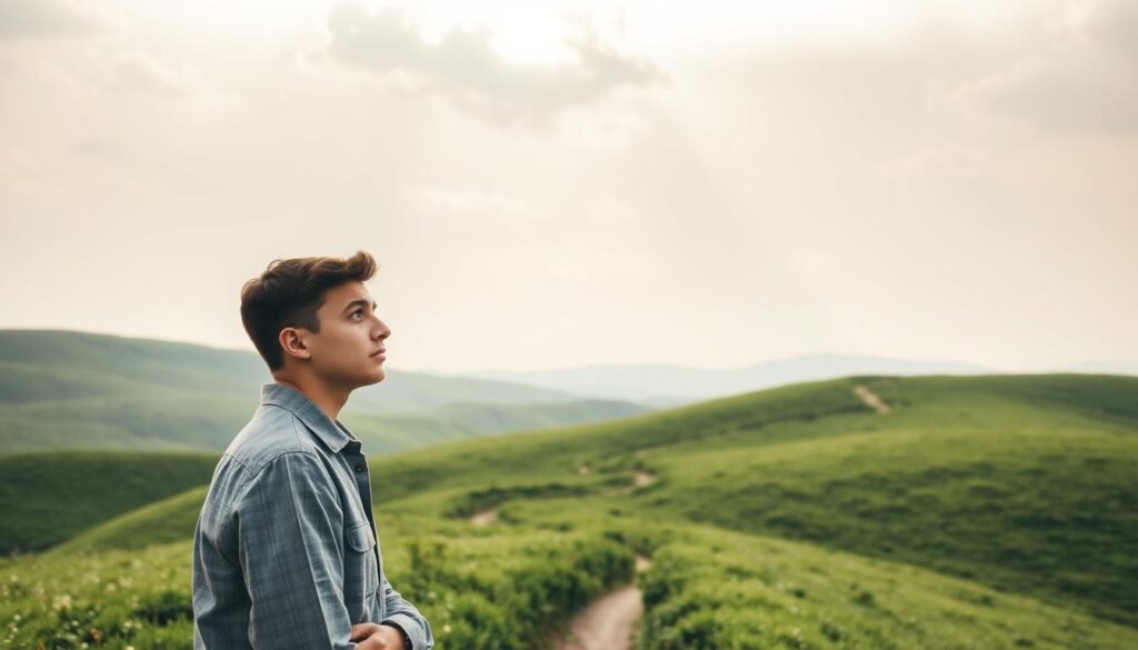 A serene landscape of rolling hills, with a winding path leading through a lush, verdant meadow. In the foreground, a young investor contemplates their financial future, their expression a mix of determination and uncertainty. The sky is a soft, muted palette, hinting at the ever-present risks and uncertainties of the investment world. Subtle shafts of light filter through wispy clouds, illuminating the scene with a sense of introspection and thoughtfulness. The overall atmosphere conveys the delicate balance between the potential rewards and the inherent risks of investing, inviting the viewer to consider their own approach to managing investment risk.