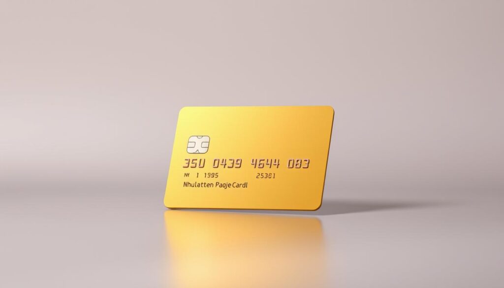 A sleek and modern-looking credit card with a minimalist design, cast in a warm golden hue and illuminated by soft, diffused lighting. The card is positioned at a slight angle, resting on a smooth, reflective surface that creates a subtle sense of depth and dimension. The background is a clean, neutral palette, allowing the card to take center stage and exude a sense of sophistication and everyday practicality. The overall composition conveys the idea of a versatile, everyday credit card that can cater to a wide range of daily financial transactions with ease and style.