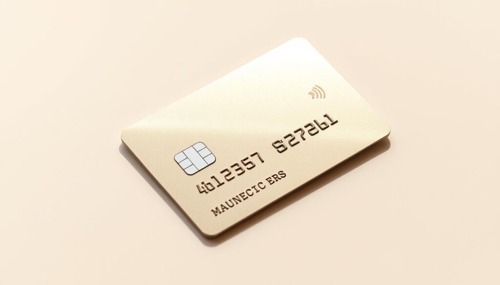 A sleek metal credit card with a distinct angular design, casting a sharp shadow on a clean, minimalist background. The card's surface reflects the warm, diffused lighting, hinting at its premium feel and durability. The composition emphasizes the card's key details, such as the embossed brand logo, magnetic strip, and chip, conveying a sense of technological sophistication. The overall aesthetic is one of modern elegance, visually communicating the limitations and conditions associated with credit card usage.