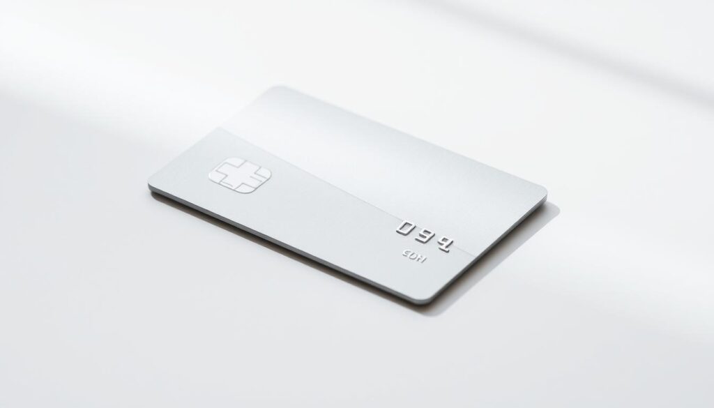 A sleek, modern credit card with a metallic surface and subtle branding details, resting on a clean, minimalist surface. The card's edges are sharp and reflective, casting subtle shadows across the background. The lighting is soft and diffused, creating a sense of sophistication and luxury. The overall composition emphasizes the card's key features, such as its thickness, weight, and premium material, to convey a sense of exclusivity and high-end financial services.
