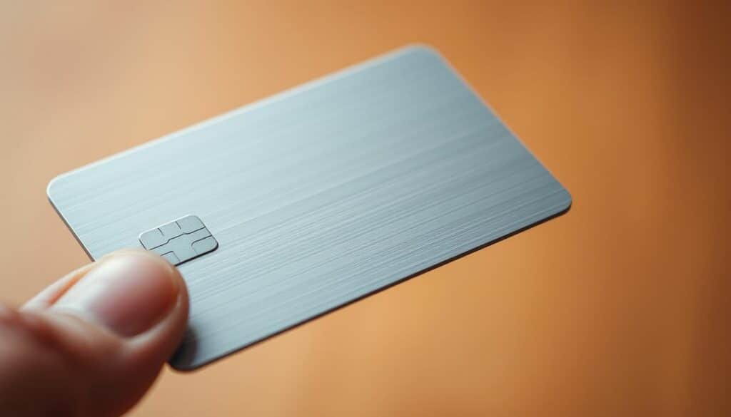 A sleek, silver credit card, its surface gleaming under a warm, soft light. The card's edges are sharp and precise, conveying a sense of quality and security. In the foreground, the card is held in a person's hand, their fingers gently gripping the sides, conveying a feeling of care and control. The background is a subtly blurred, neutral tone, allowing the card to be the focal point. The overall impression is one of sophistication, reliability, and the confidence that comes with using a secure payment method. A sleek, silver credit card, its surface gleaming under a warm, soft light. The card's edges are sharp and precise, conveying a sense of quality and security. In the foreground, the card is held in a person's hand, their fingers gently gripping the sides, conveying a feeling of care and control. The background is a subtly blurred, neutral tone, allowing the card to be the focal point. The overall impression is one of sophistication, reliability, and the confidence that comes with using a secure payment method.