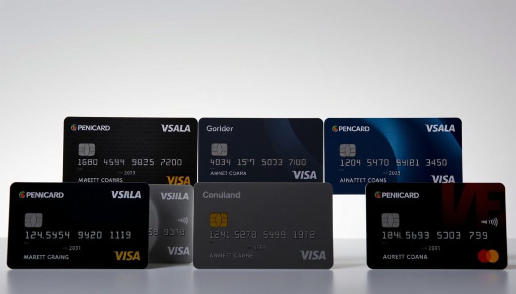 A striking arrangement of five premium credit cards against a clean, minimalist background. The cards are positioned in a visually appealing layout, showcasing their key features and benefits. The lighting is soft and diffuse, creating a sense of sophistication and elegance. The angle is slightly elevated, allowing the cards to be prominently displayed. The overall mood is one of simplicity, professionalism, and financial reliability - reflecting the high-quality credit card options available in the Philippines without annual fees. A striking arrangement of five premium credit cards against a clean, minimalist background. The cards are positioned in a visually appealing layout, showcasing their key features and benefits. The lighting is soft and diffuse, creating a sense of sophistication and elegance. The angle is slightly elevated, allowing the cards to be prominently displayed. The overall mood is one of simplicity, professionalism, and financial reliability - reflecting the high-quality credit card options available in the Philippines without annual fees.