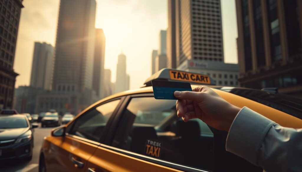 A taxi cab parked on a city street, with the driver's hand holding a credit card against a backdrop of towering skyscrapers and a hazy, moody sky. Dramatic side lighting casts long shadows, creating a sense of depth and mystery. The image captures the hidden costs and fine print associated with using credit cards for ride-hailing services, conveying the cautionary tale the article aims to explore. A taxi cab parked on a city street, with the driver's hand holding a credit card against a backdrop of towering skyscrapers and a hazy, moody sky. Dramatic side lighting casts long shadows, creating a sense of depth and mystery. The image captures the hidden costs and fine print associated with using credit cards for ride-hailing services, conveying the cautionary tale the article aims to explore.