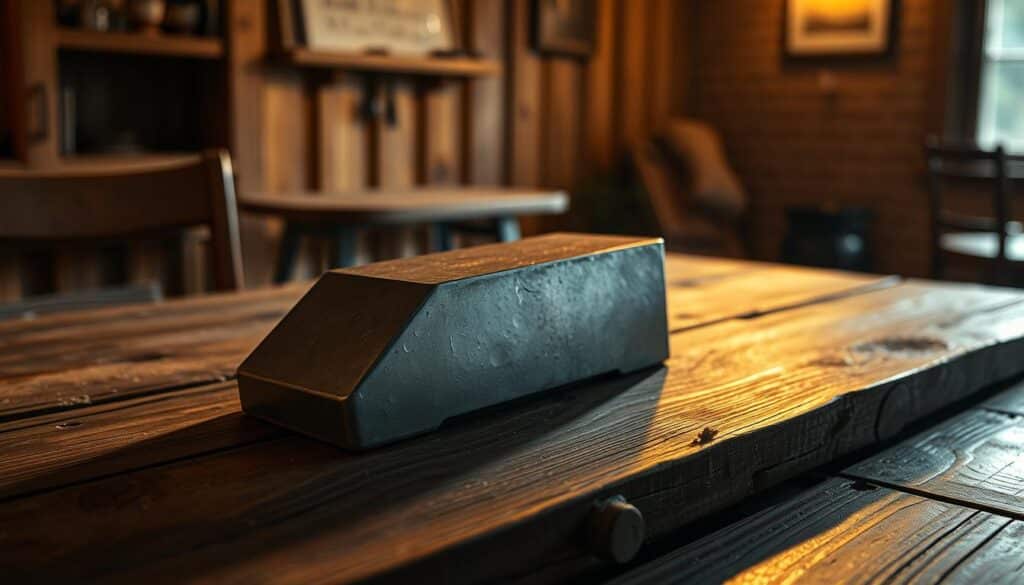 A weathered wooden table stands in a cozy, dimly lit interior. On the table, a metal object takes center stage - a sturdy, industrial-style ķīla (wedge) with a rugged, hammered texture. The ķīla casts dramatic shadows, illuminated by warm, directional lighting that emphasizes its form and materiality. The background is softly blurred, creating a sense of depth and focus on the ķīla. The overall atmosphere is one of utility, precision, and a touch of industrial charm, reflecting the practical nature of the ķīla and its role in securing successful credit approval. A weathered wooden table stands in a cozy, dimly lit interior. On the table, a metal object takes center stage - a sturdy, industrial-style ķīla (wedge) with a rugged, hammered texture. The ķīla casts dramatic shadows, illuminated by warm, directional lighting that emphasizes its form and materiality. The background is softly blurred, creating a sense of depth and focus on the ķīla. The overall atmosphere is one of utility, precision, and a touch of industrial charm, reflecting the practical nature of the ķīla and its role in securing successful credit approval.