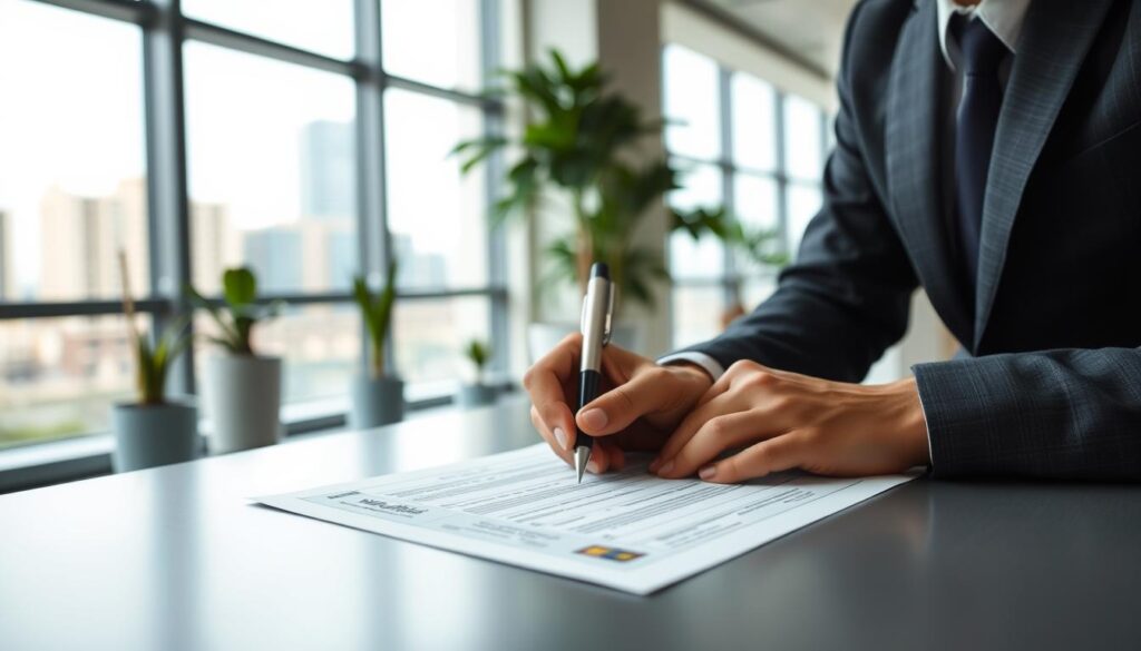 A well-lit office scene with a focused close-up of a person's hands carefully filling out a Wells Fargo Autograph application form on a sleek desk. The background shows a modern, minimalist workspace with clean lines, potted plants, and a large window overlooking a cityscape. The lighting is soft and diffused, creating a sense of professionalism and attention to detail. The person's face is not visible, emphasizing the application process. The image conveys a sense of diligence, precision, and avoiding common mistakes when submitting a Wells Fargo Autograph application. A well-lit office scene with a focused close-up of a person's hands carefully filling out a Wells Fargo Autograph application form on a sleek desk. The background shows a modern, minimalist workspace with clean lines, potted plants, and a large window overlooking a cityscape. The lighting is soft and diffused, creating a sense of professionalism and attention to detail. The person's face is not visible, emphasizing the application process. The image conveys a sense of diligence, precision, and avoiding common mistakes when submitting a Wells Fargo Autograph application.