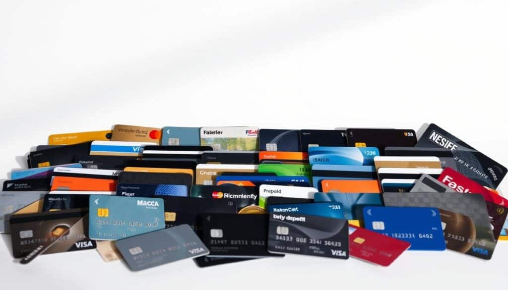 A wide array of credit, debit, and prepaid banking cards arranged in a meticulously composed still life scene. The cards are displayed against a clean, minimalist backdrop, allowing their diverse designs and features to take center stage. Soft, directional lighting from the left side casts subtle shadows, adding depth and dimension to the arrangement. The cards are positioned at various angles, creating a sense of depth and visual interest. The overall mood is one of sophistication and attention to detail, reflecting the importance of understanding the different types of banking cards available.