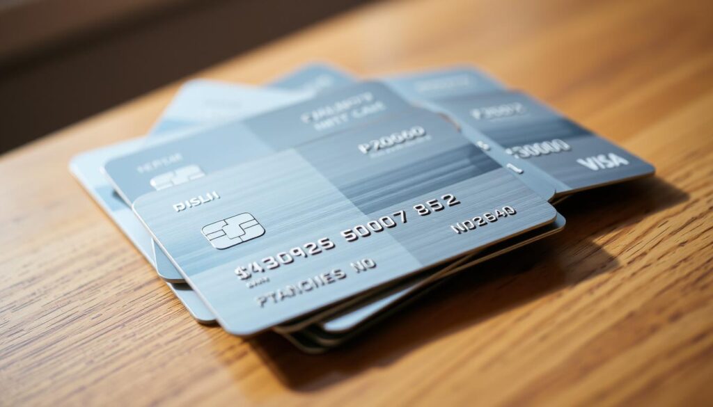 Detailed close-up image of several credit cards with low interest rates, arranged neatly on a wooden table. The cards have a sleek, modern design with metallic finishes and minimalist branding. The lighting is soft and natural, highlighting the texture and reflections of the cards. The background is blurred, creating a sense of focus and emphasis on the credit cards as the central subject. The overall mood is one of sophistication, affordability, and financial responsibility. Detailed close-up image of several credit cards with low interest rates, arranged neatly on a wooden table. The cards have a sleek, modern design with metallic finishes and minimalist branding. The lighting is soft and natural, highlighting the texture and reflections of the cards. The background is blurred, creating a sense of focus and emphasis on the credit cards as the central subject. The overall mood is one of sophistication, affordability, and financial responsibility.
