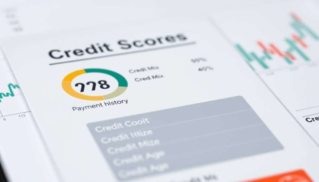a detailed digital illustration of a credit score report, showcasing a clear breakdown of credit factors such as payment history, credit utilization, credit mix, and credit age. The report is presented on a sleek, minimalist interface with clean typography and intuitive visual cues. The foreground features the credit score prominently displayed, conveying its importance. The middle ground shows the specific credit factors and their corresponding values, allowing for a comprehensive understanding. The background depicts a subtle, blurred financial graph or chart, providing contextual information. The overall mood is professional, informative, and visually appealing, effectively communicating the concept of credit scores and their significance in the banking industry. a detailed digital illustration of a credit score report, showcasing a clear breakdown of credit factors such as payment history, credit utilization, credit mix, and credit age. The report is presented on a sleek, minimalist interface with clean typography and intuitive visual cues. The foreground features the credit score prominently displayed, conveying its importance. The middle ground shows the specific credit factors and their corresponding values, allowing for a comprehensive understanding. The background depicts a subtle, blurred financial graph or chart, providing contextual information. The overall mood is professional, informative, and visually appealing, effectively communicating the concept of credit scores and their significance in the banking industry.