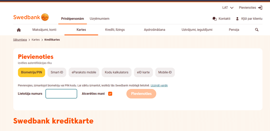 Banko prisijungimo langas, kuriame klientas turi įvesti savo duomenis paraiškos patvirtinimui.