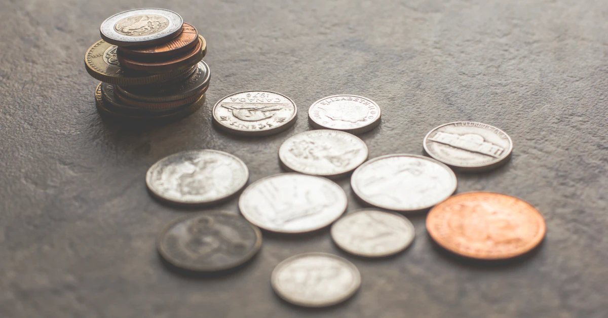 coins on gray surface